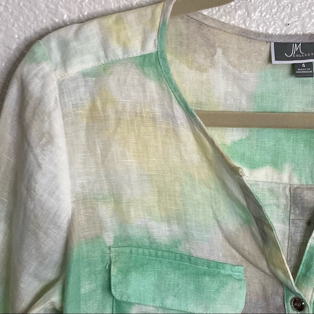 Jm Collection Linen Abstract Print Button Down Sh… - image 6